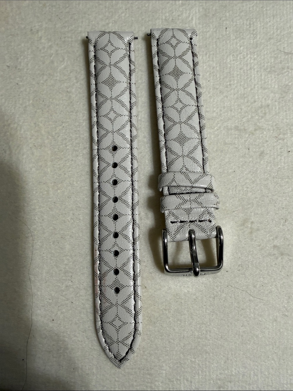 16mm Fossil Leather Gray Geometric Pattern Watch Strap